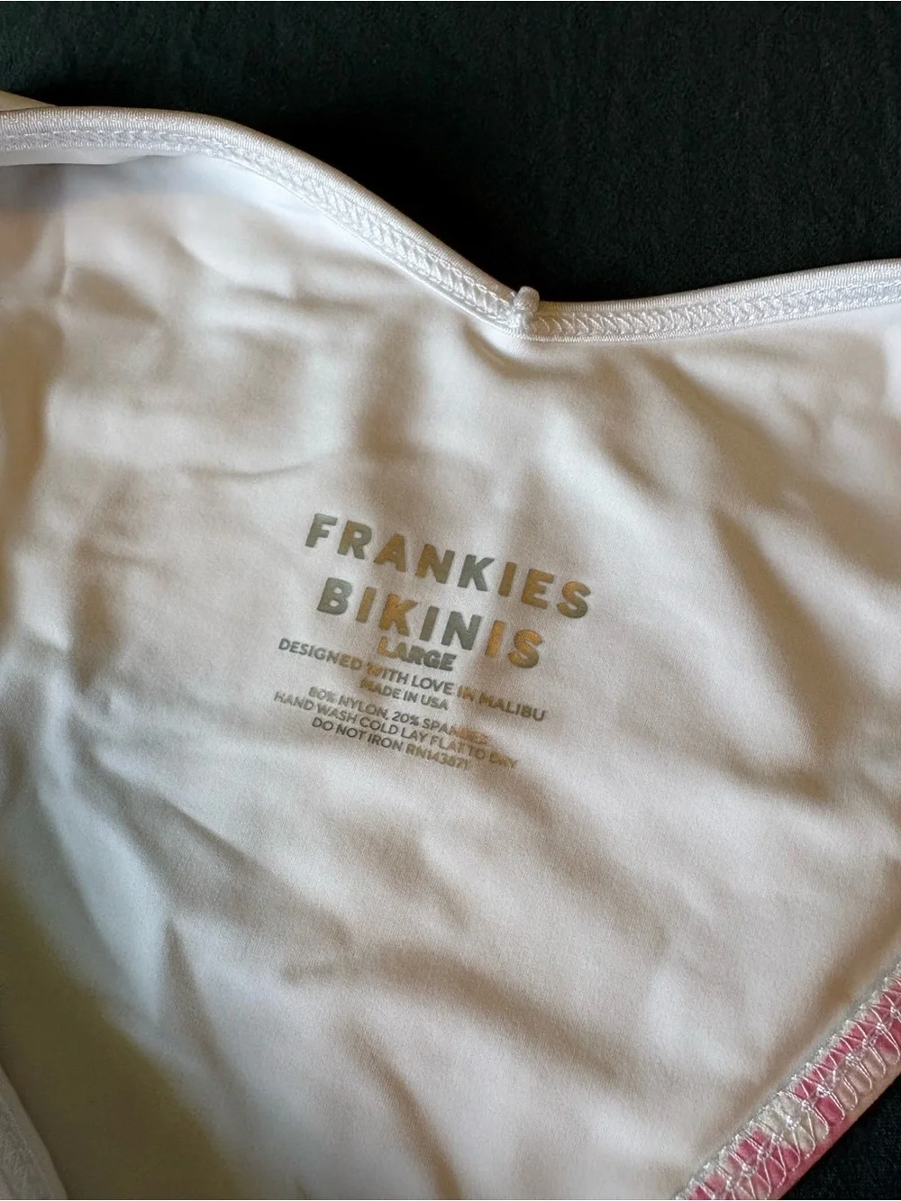 Frankie's Bikinis White Bikini Bottom with Pink and White Pattern